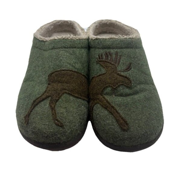 L.L.Bean Daybreak Scuff Slippers Clogs Women's Sz 6 Medium Green Moose Applique - Picture 1 of 9